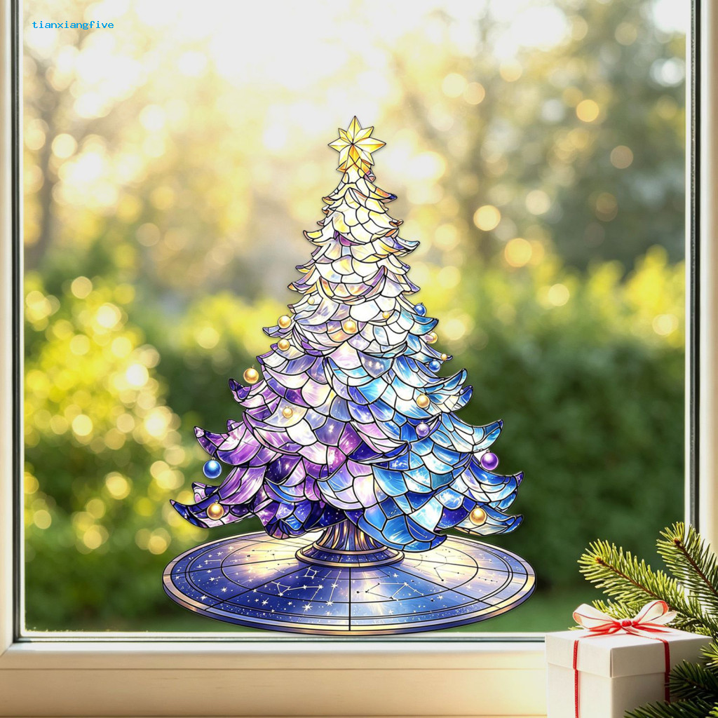 Stained Glass Decorative Decals Christmas Tree Window Clings Reusable Style Cling Gradient Starry Sky Xmas Sticker Pvc f