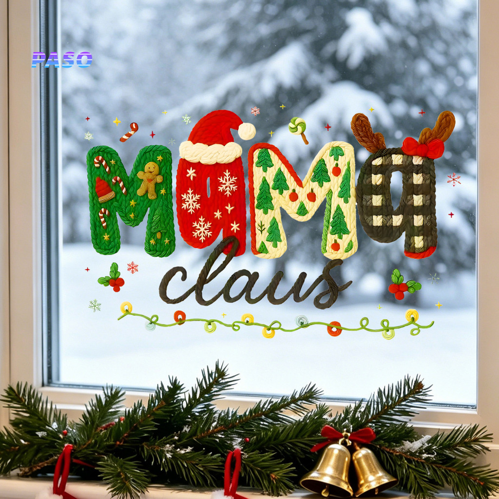 Christmas Window Decals Party Supplies for Stickers Reusable Pvc Static Cling Crochet Yarn Pattern Decorative Glass for