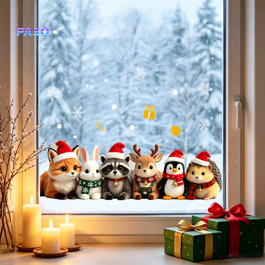 Decorative Gift for Kids Christmas Window Decals 2pcs Stickers Removable Waterproof Pvc Cute Cartoon Clings for Home Bed