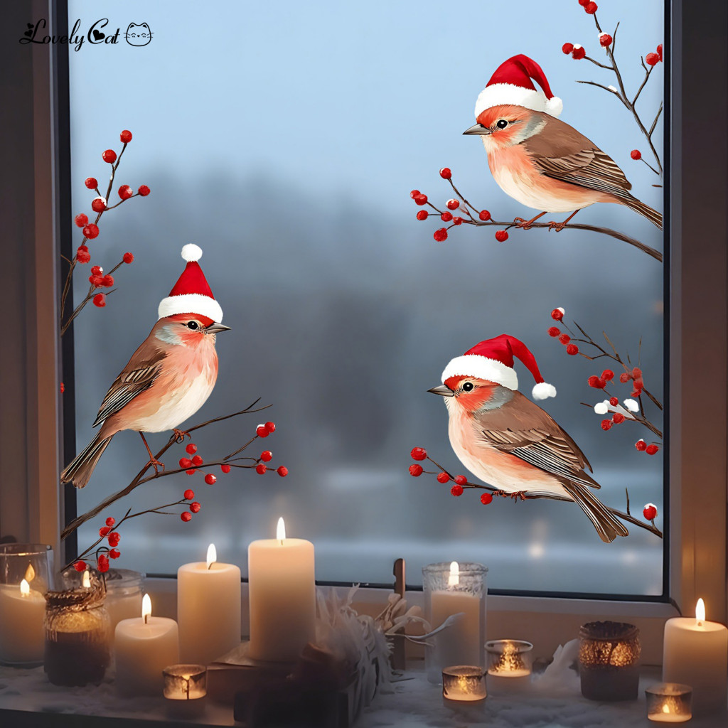 Santa Claus Glass Stickers Christmas Window Clings Reusable Waterproof Pvc Decals Removable Holiday Decorative Static fo
