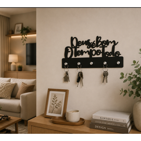 Porta Chaves Decorativo em MDF Preto 3mm - com dupla face