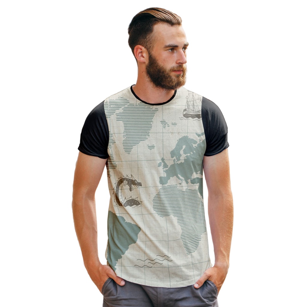 Camiseta World Map Street Wear Mapa Navegação