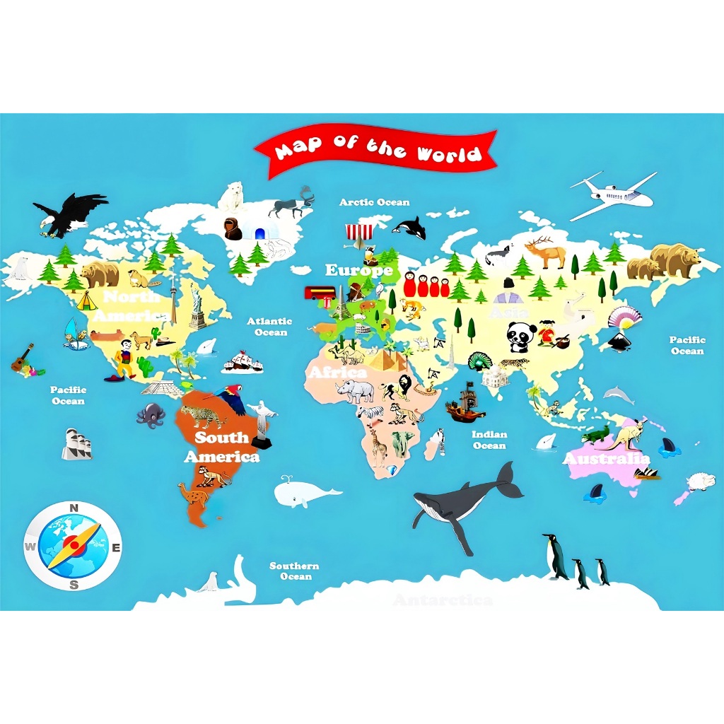 Poster  -   Map Of The World For Childrens   -   Art Decora   -   33 Cm X 48 Cm