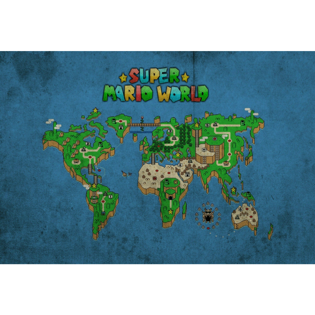 Pôster      - Super Mario World Map - Decora   - 33 Cm X 48 Cm
