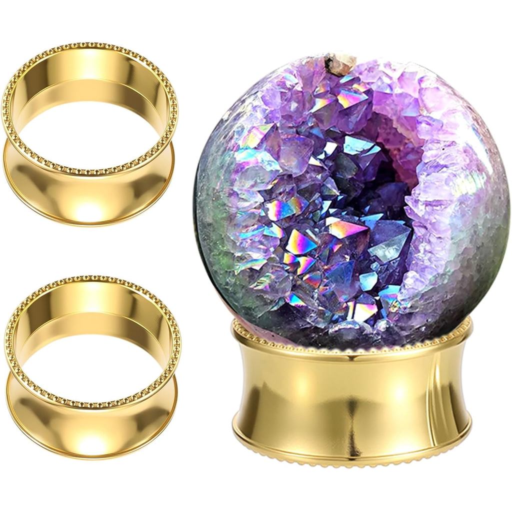 Hipiwe Sphere Holder Gold Crystal Glass Ball Stand Decorative Display Ring Stand Round Baseball Display Holder for Cryst