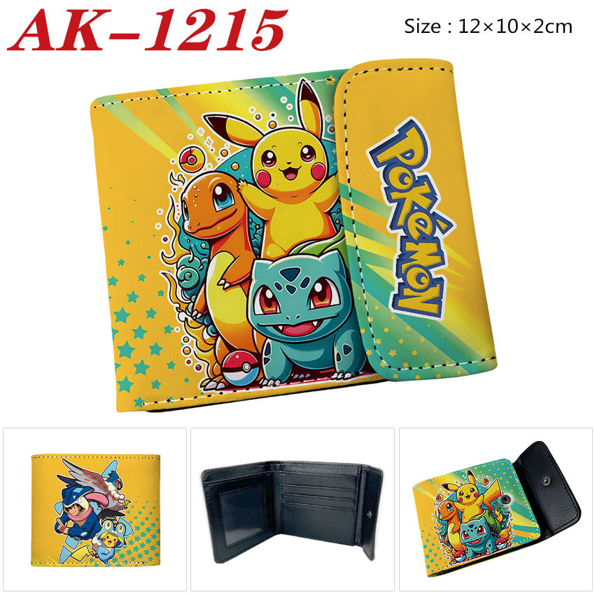 Pikachu Charmander Squirtle Cartoon Fivela Escondida Estudante Carteira Curta Childern Bolsa De Couro PU