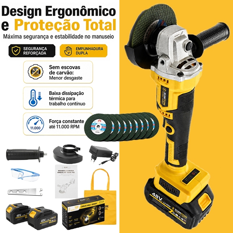 Electric Angle Grinder Brushless 12000rpm WITH 2 48V Lithium Batteries 10 Professional Saw Blades