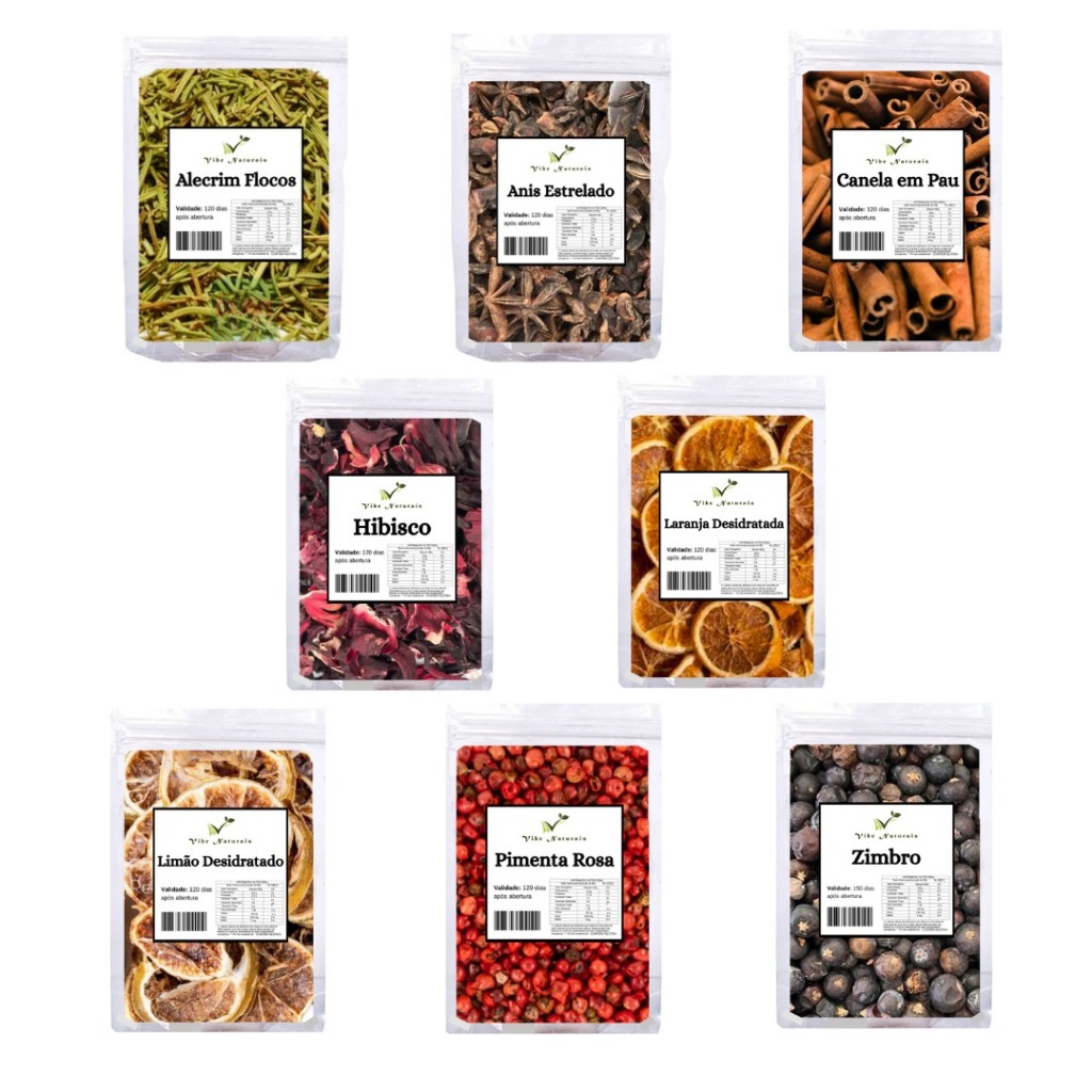 Kit de 8 Sachês de Especiarias para Drinks Bebidas Gin