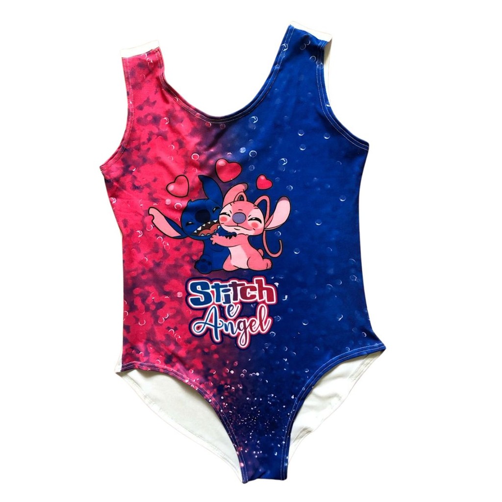 Body Collant Infantil para Carnaval com Estampa Angel e Stitch 3 Corações