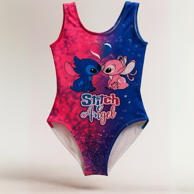 Body Collant Infantil Menina Angel e Stitch | Filme Temático Festa Lilo | Tecido Suplex
