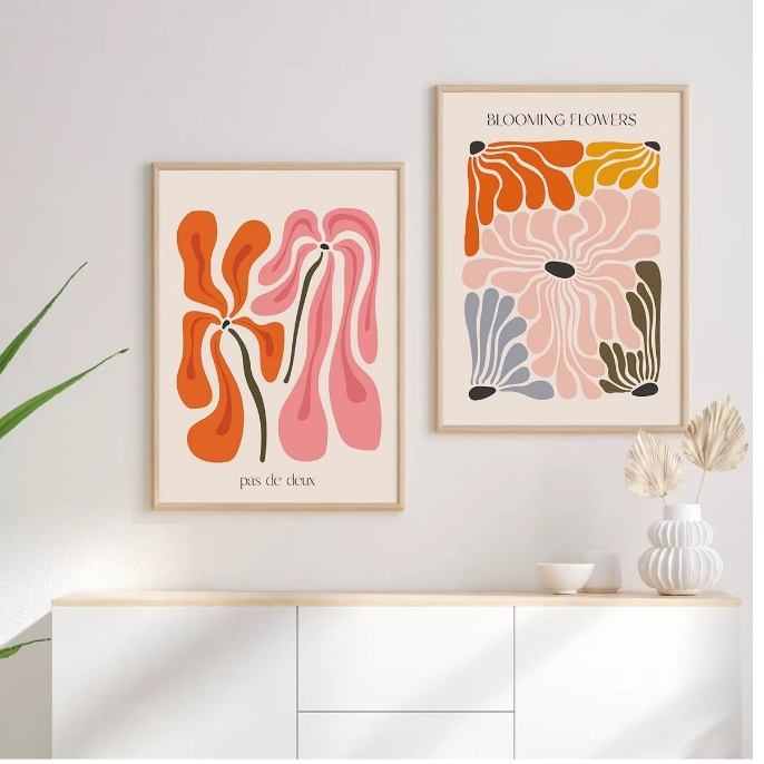 Quadros decorativos Abstrato Flower Market Art, Flower Market Boho Plant Henry Matisse (2 peças)