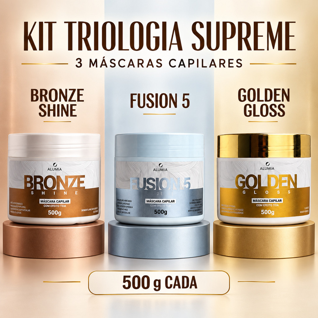 Kit Alumia Trilogia Supreme 3 Máscaras 500g Golden Gloss Bronze Shine Fusion 5 Tratamento