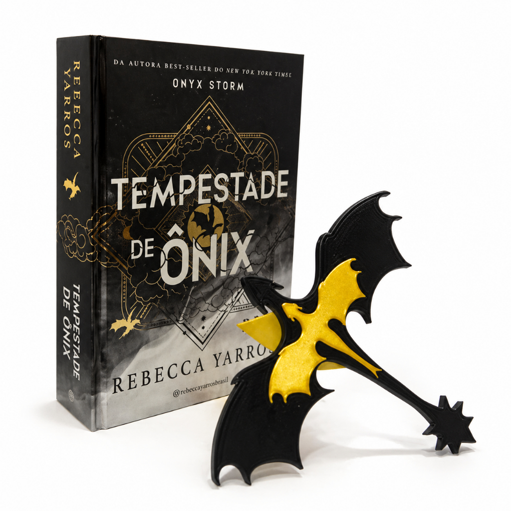 Quarta Asa Booknook Dragão Tairn e Andarna Fourth Wing Miniatura Decorativa Tempestade de Onix