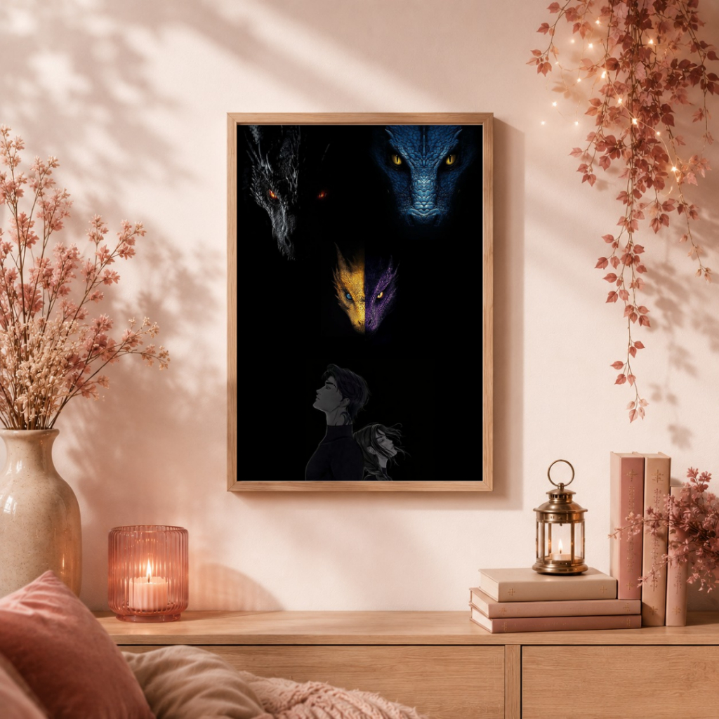 Quadro Quarta Asa Placa decorativa para sala quarto decoração ebook fourth wing dragão magia