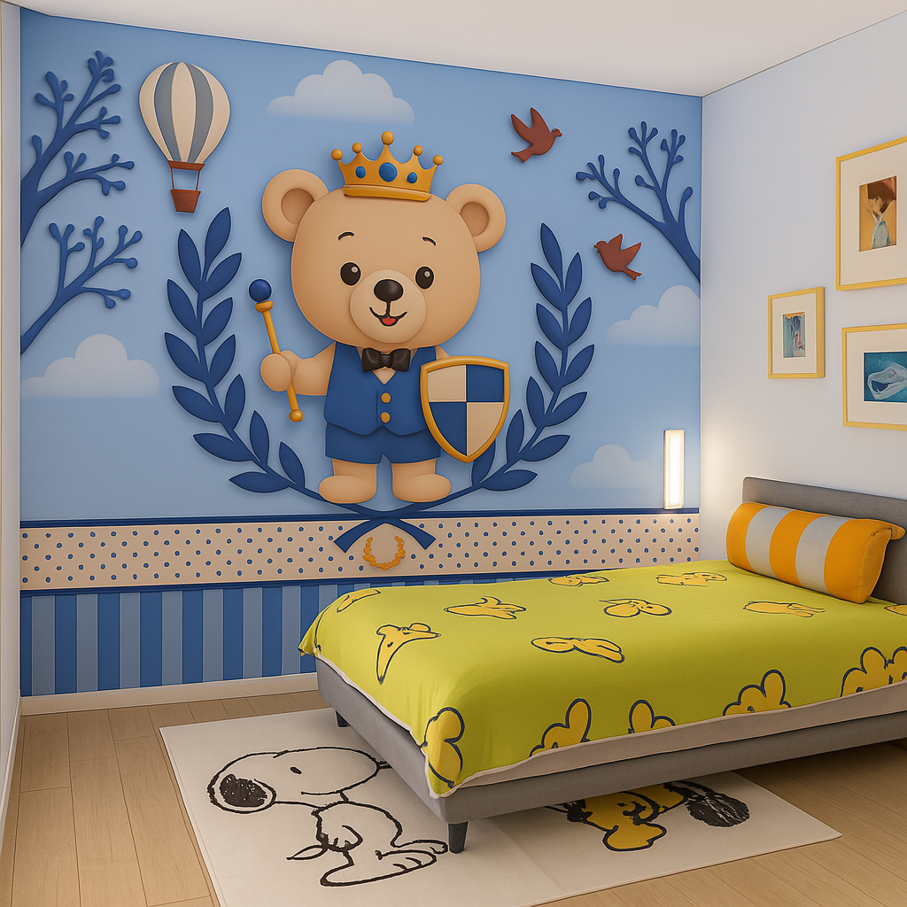 Papel de Parede Infantil Autocolante Ursinho Principe 3D Para Decorar Quarto de Bebê e Criança m²