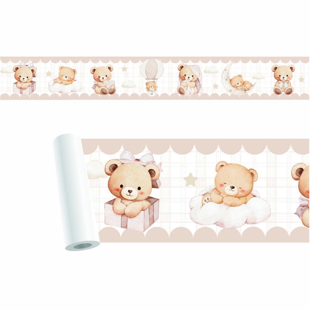 Faixa Adesiva Para Parede Decorativa Ursinho Neutro Quarto Infantil