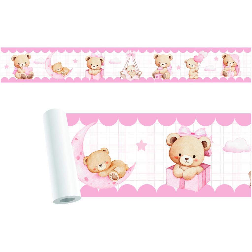 Faixa Adesiva Para Parede Decorativa Ursinho Rosa Infantil