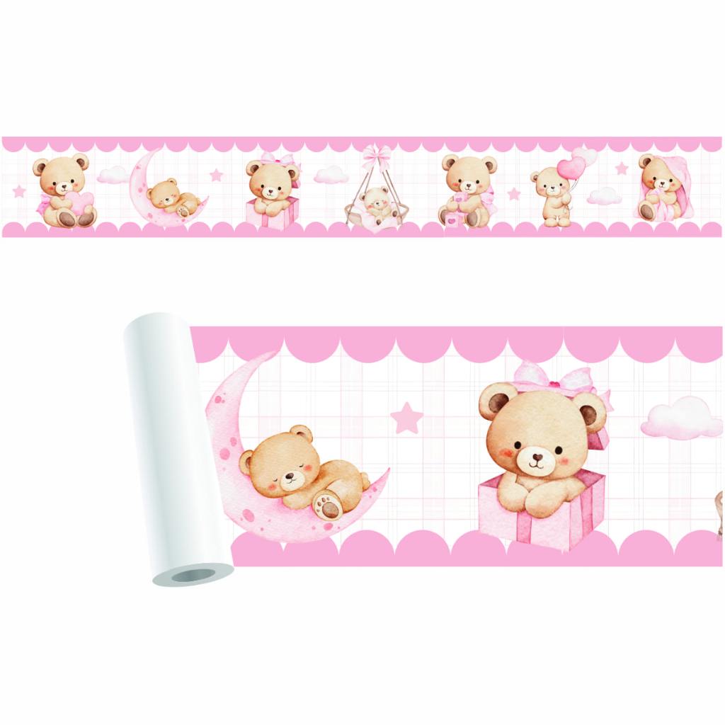 Faixa Adesiva Para Parede Decorativa Ursinho Rosa Infantil
