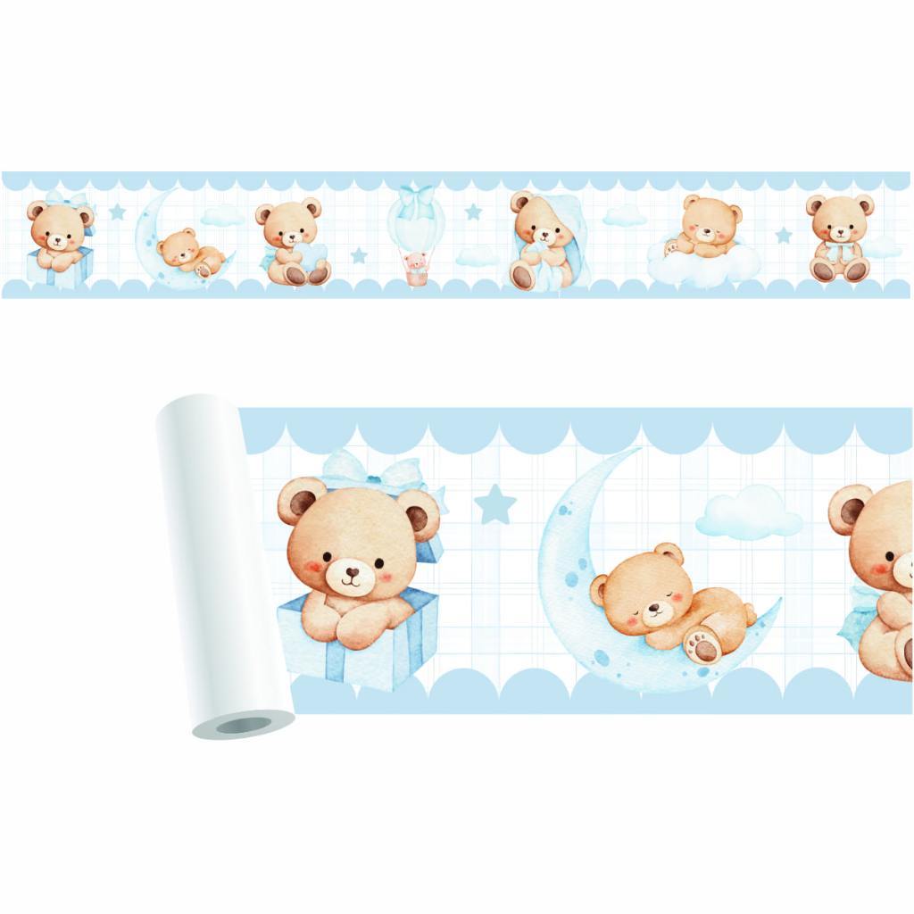 Faixa Adesiva Para Parede Decorativa Ursinho Azul Quarto Infantil
