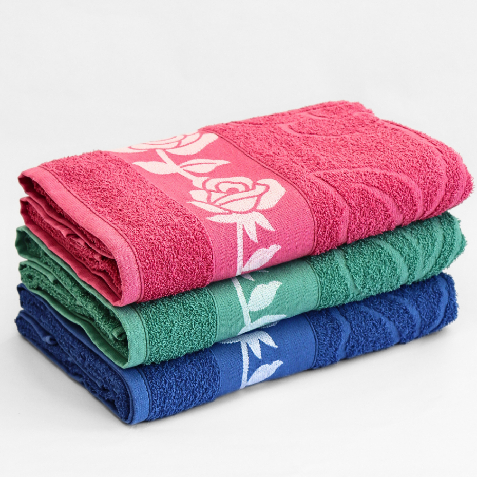 Kit 3 Toalhas de Banho 100% Algodão Premium Bouquet Rosas Flores Design Luxo Jacquard 75x130cm