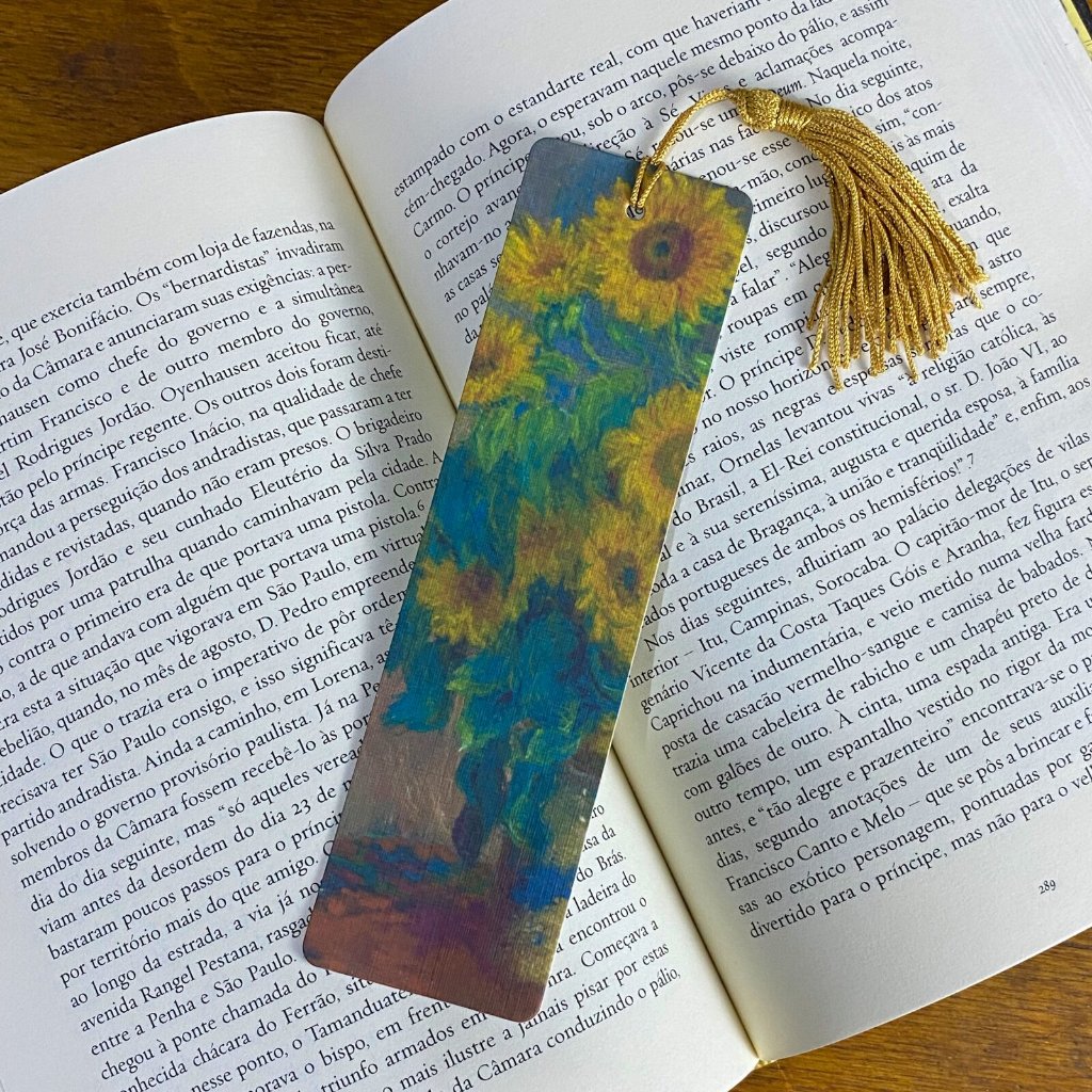 Marcador de Páginas especial com Tassel - Bouquet of Sunflowers - Claude Monet - Textura linho - Ler & Ser - Seja Mais