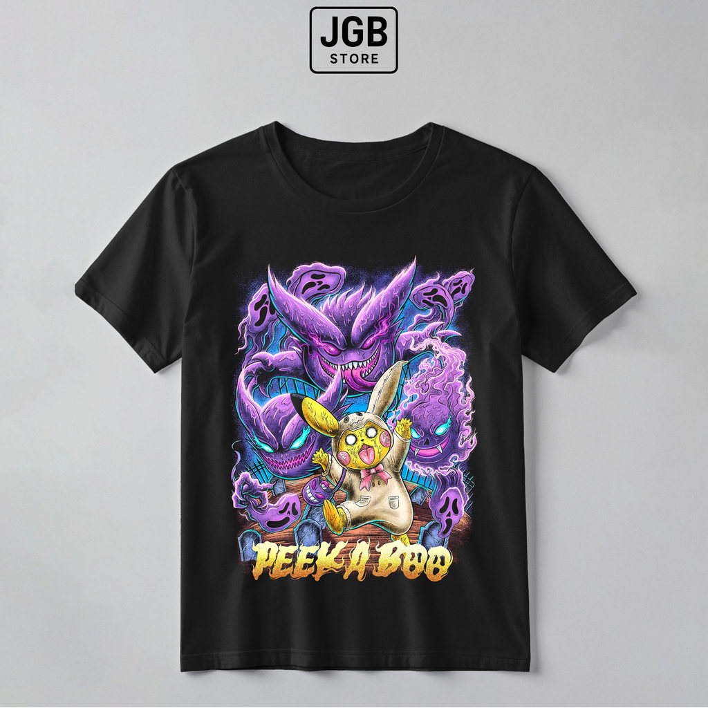 Camiseta Pokémon Pikachu Gengar Peek A Boo Fantasma Halloween Anime 100% Algodão Unissex Masculina Feminina