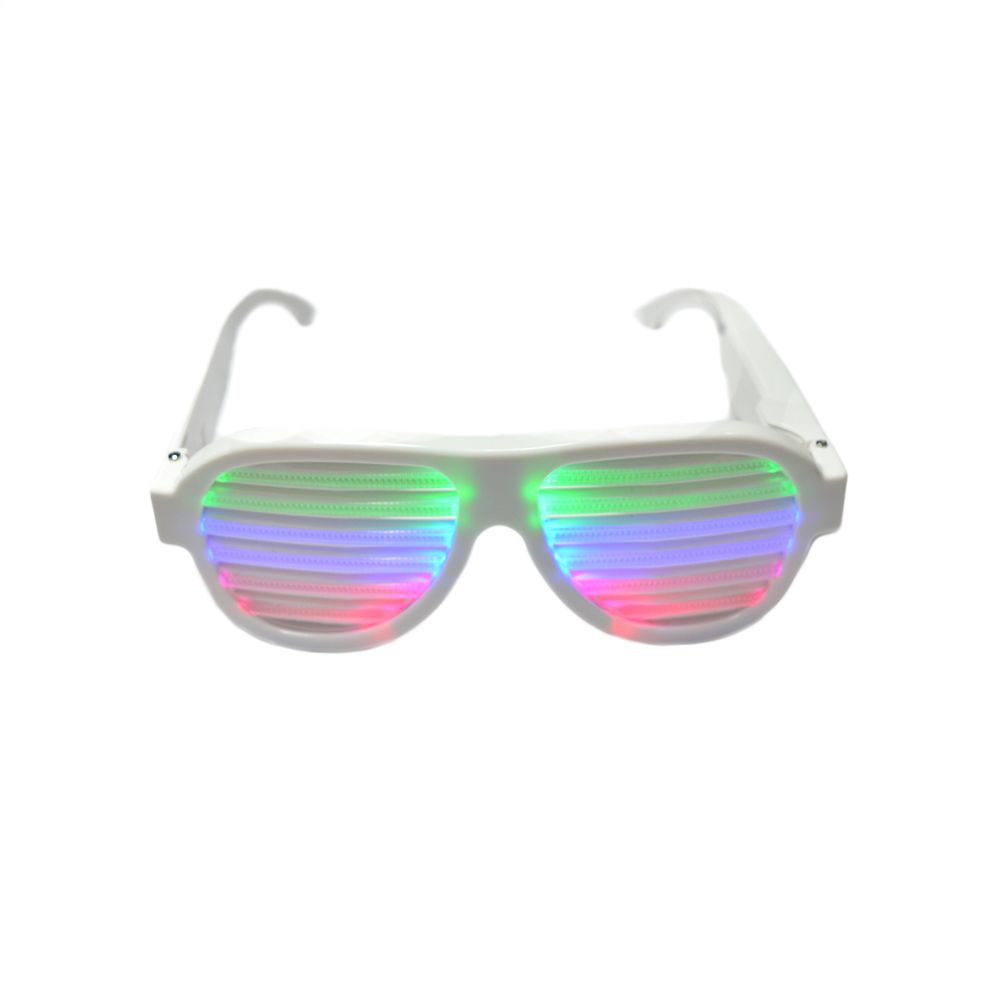 Óculos Branco Hutz Com Luz Led Ativado Por Som Multi-Color Música Balada Festa Aniversário