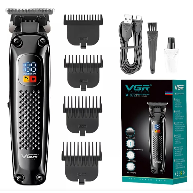 Máquina De Aparador Profissional Recarregável Vgr Led Usb Color Black V-972