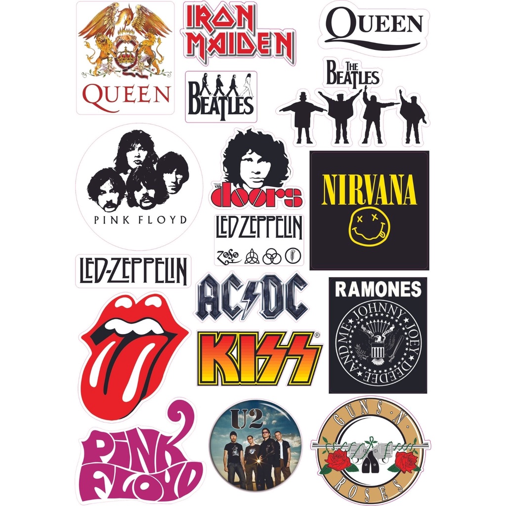 Adesivos Bandas de Rock kiss, ac dc, the doors kit com 17 pç