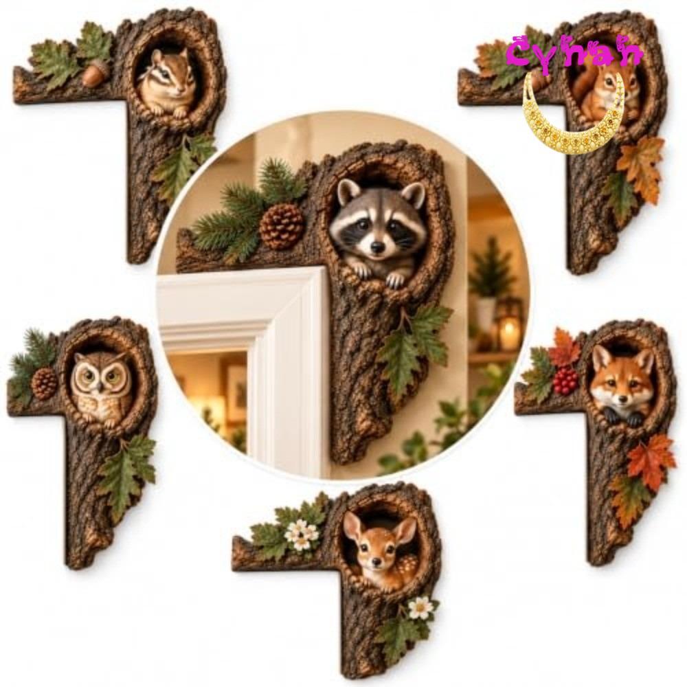 CYNAN Chipmunk Tree Hollow Door Topper , 2D Bark Texture Esquilo Coruja Moldura De Porta Sinal ,