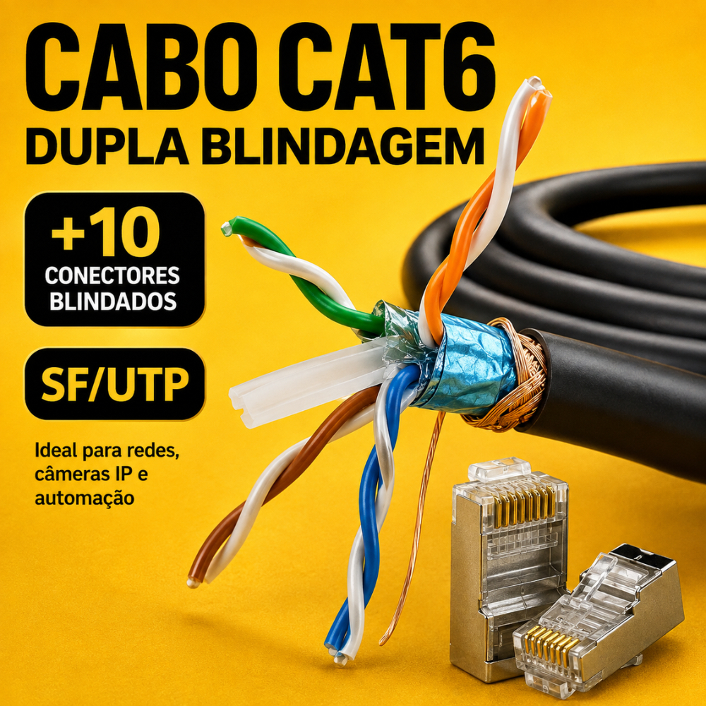 CABO DE REDE CAT6 SF/UTP BLINDADO + 10 CONECTORES RJ45   20M 40M 50M 60M 80M 100M