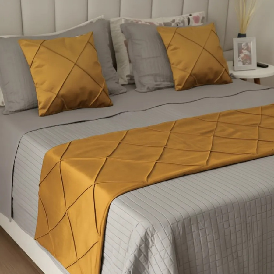 Peseira Drapeada Veludo Luxo 2,40x0,50m Dupla Face Cama Queen