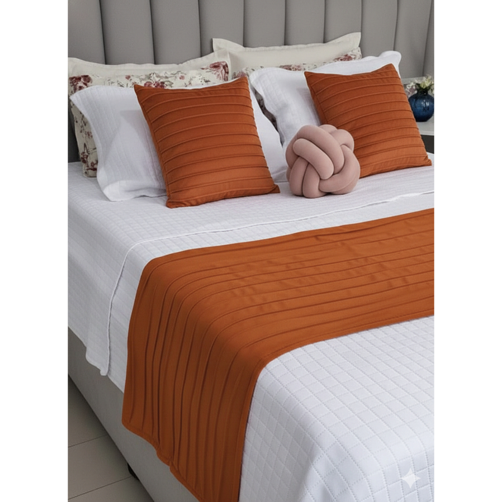 Peseira Drapeada Line Luxo 2,40x0,50m Dupla Face Cama Queen | Manta Decoração Premium