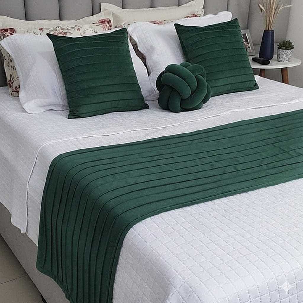 Peseira Drapeada Line Luxo 2,90x0,50m Dupla Face Cama King | Manta Decoração Premium