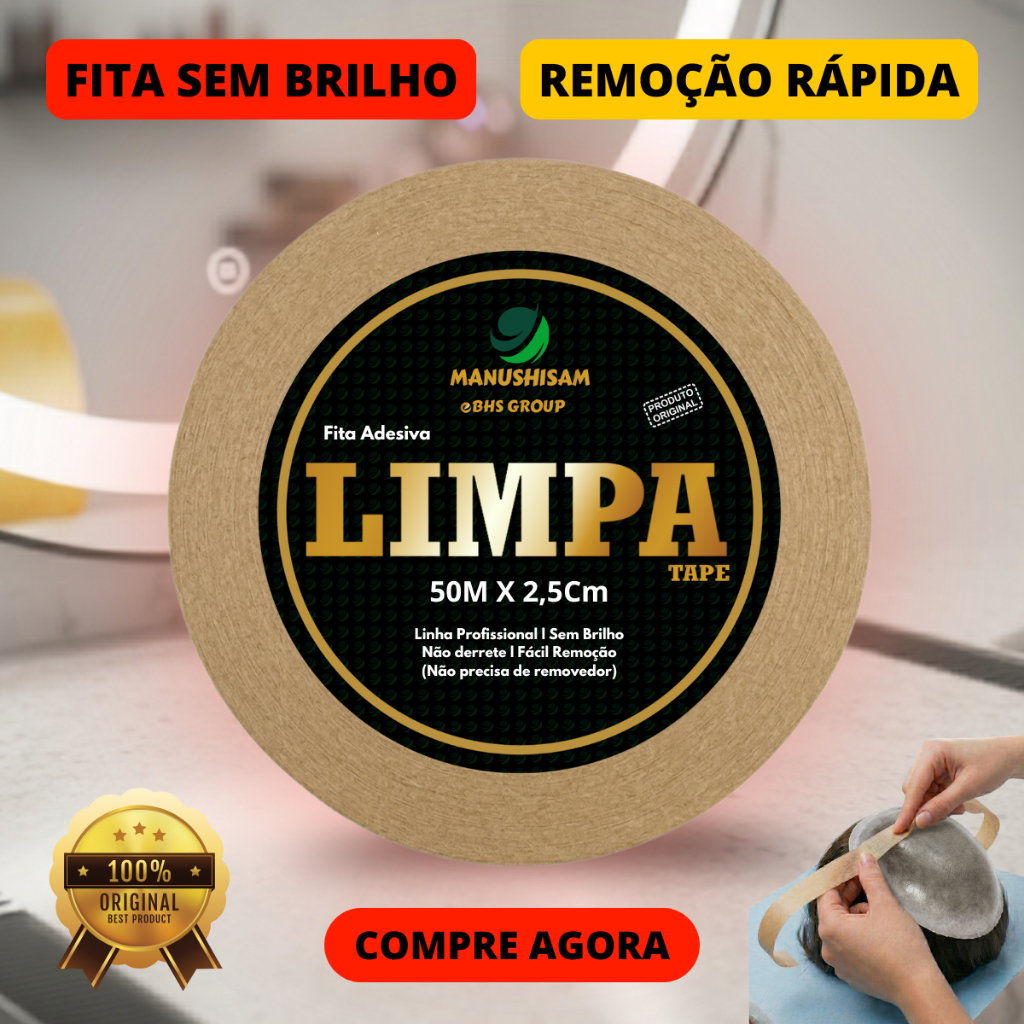 Fita Adesiva Dupla Face Para Próteses Capilares E Perucas Limpa Tape 50m x 2,5cm