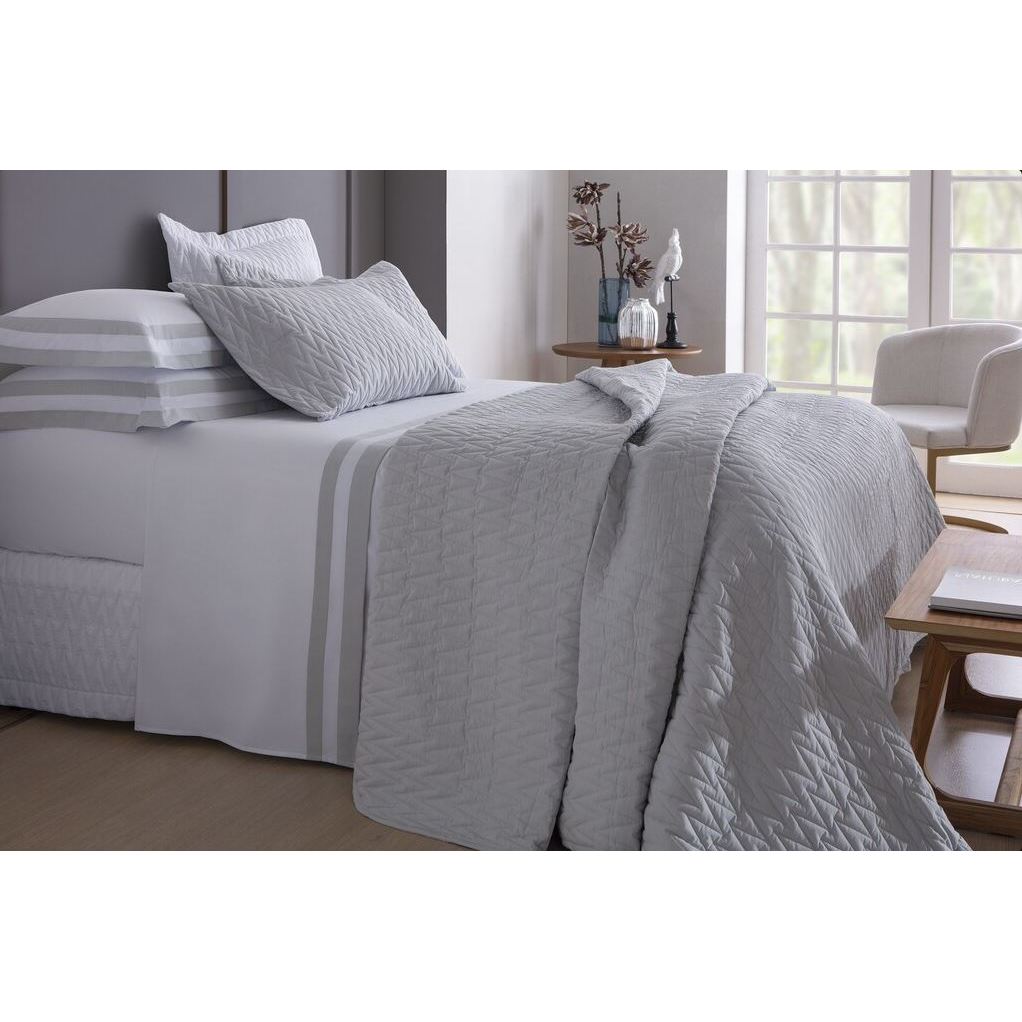 JOGO DE CAMA KING DOUBLE BRANCO/PRATA 200F 2,90MX2,50M