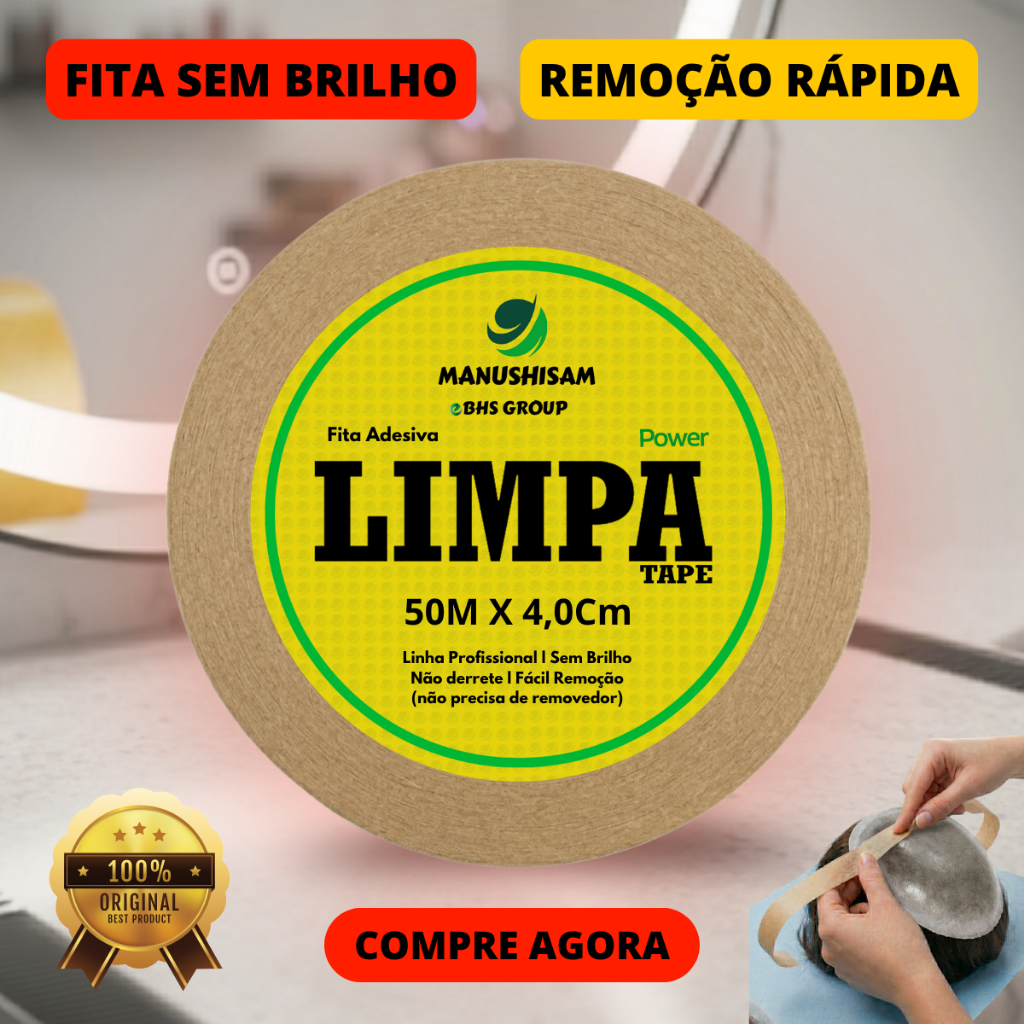 Fita Adesiva Dupla Face Limpa Tape Power Para Próteses Capilares E Perucas 50m X 4,0cm