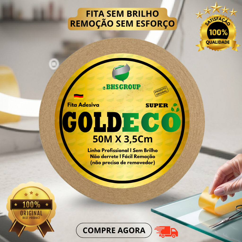 Fita Adesiva Dupla Face Goldeco 50m x 3,5cm Para Próteses Capilares E Perucas