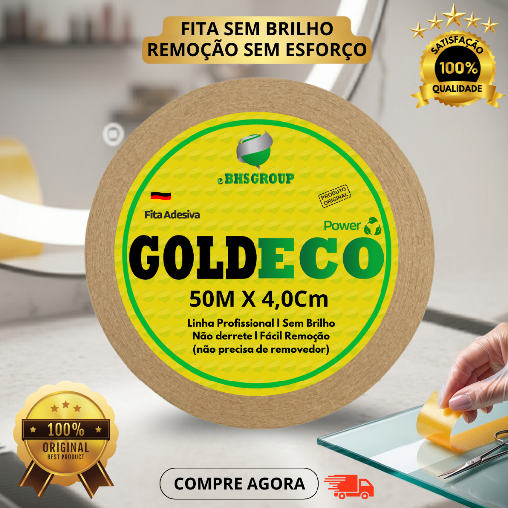 Fita Adesiva Dupla Face Goldeco 50m x 4,0cm P/ Próteses Capilares E Perucas