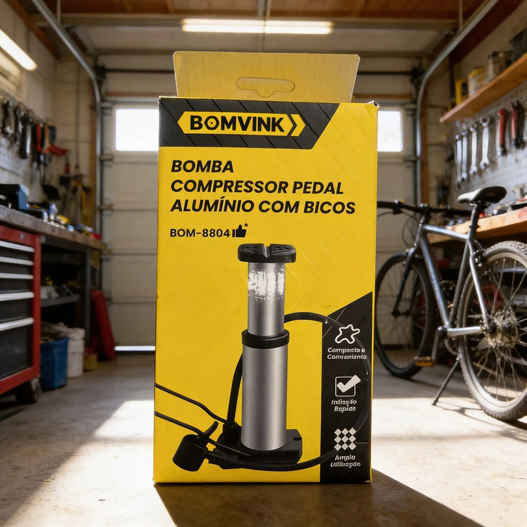 Bomba Compressor Pedal Alumínio Com Bicos Bomvink Bom-8804