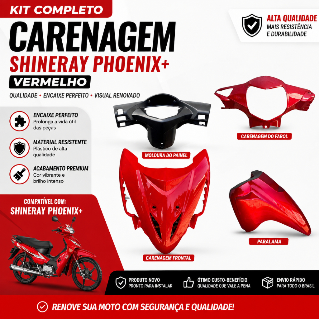 Kit Carenagem Frontal 4 Peças Vermelho Phoenix + Wuyang