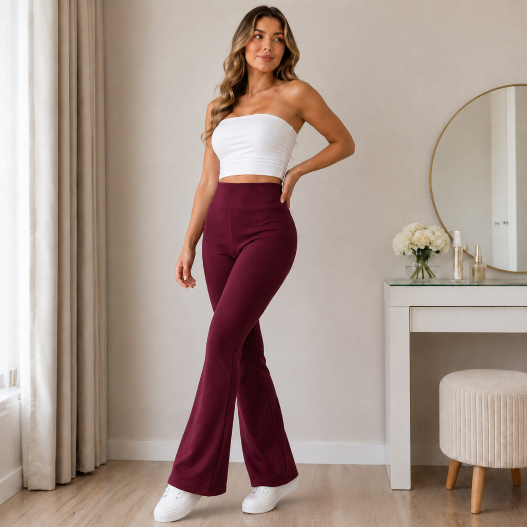 Calça Crepe Boca de Sino com Bolso Casual Feminina Flare Adulto