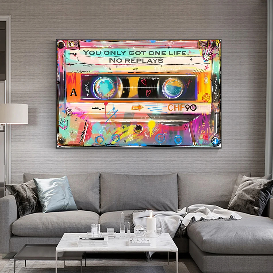 Quadro decorativo Graffiti arte da rua pintura vintage fita magnética 60x90