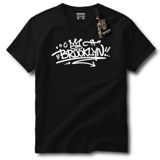 Camiseta Masculina Com Estampa Brooklyn Estilo Graffiti Tecido Premium 100% Algodão