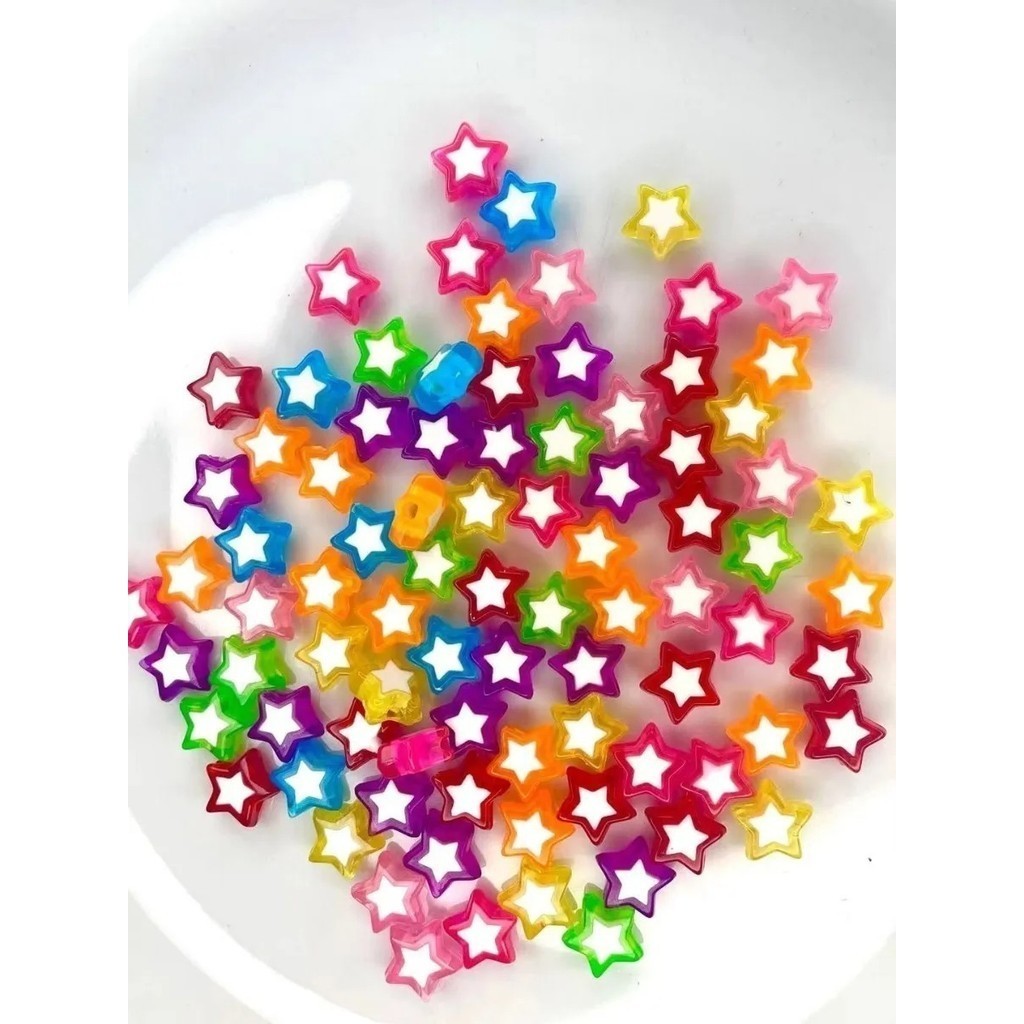 100 Pçs Miçangas Infantis Estrela DIY para Pulseiras e Acessórios