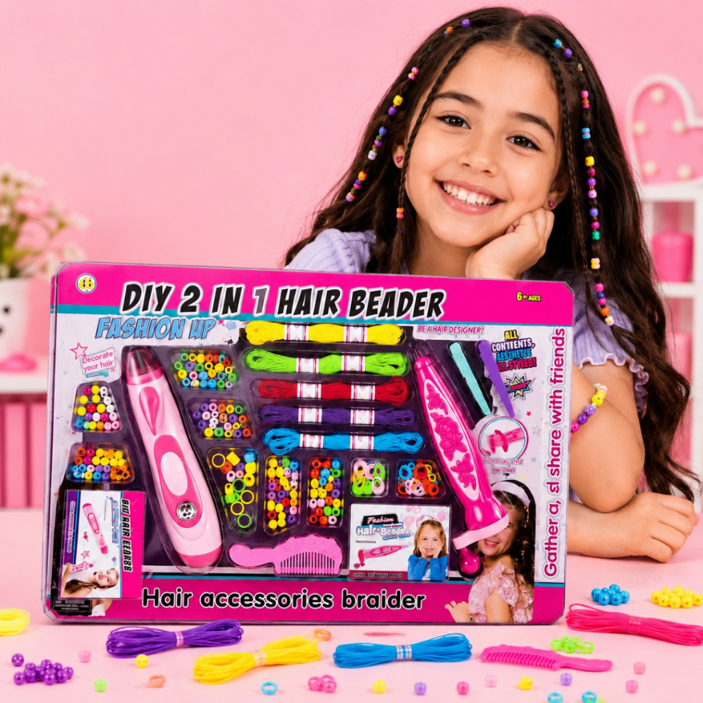 Kit Trançador de Cabelo Infantil 2 em 1 DIY com Miçangas Coloridas Máquina de Trança Fashion Star Menina
