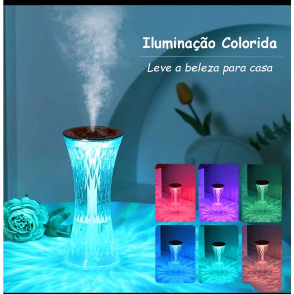 Umidificador e aromatizador de ambiente luz deslumbrante mudar de cor 7 cores diferentes cristal 270ml