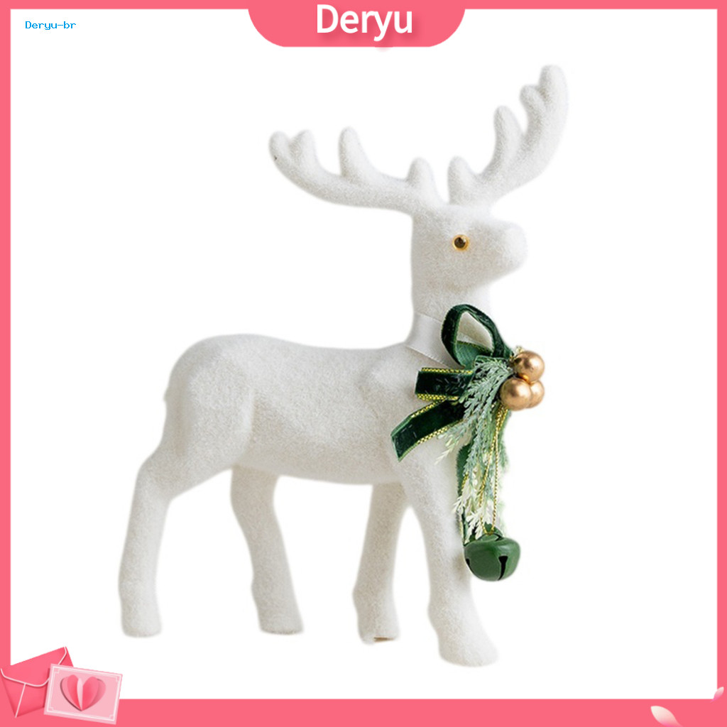 Christmas Tabletop Ornaments Reusable Holiday Home Decorations White Flocked Elk Ornament with Ribbon and Bell – 3d St