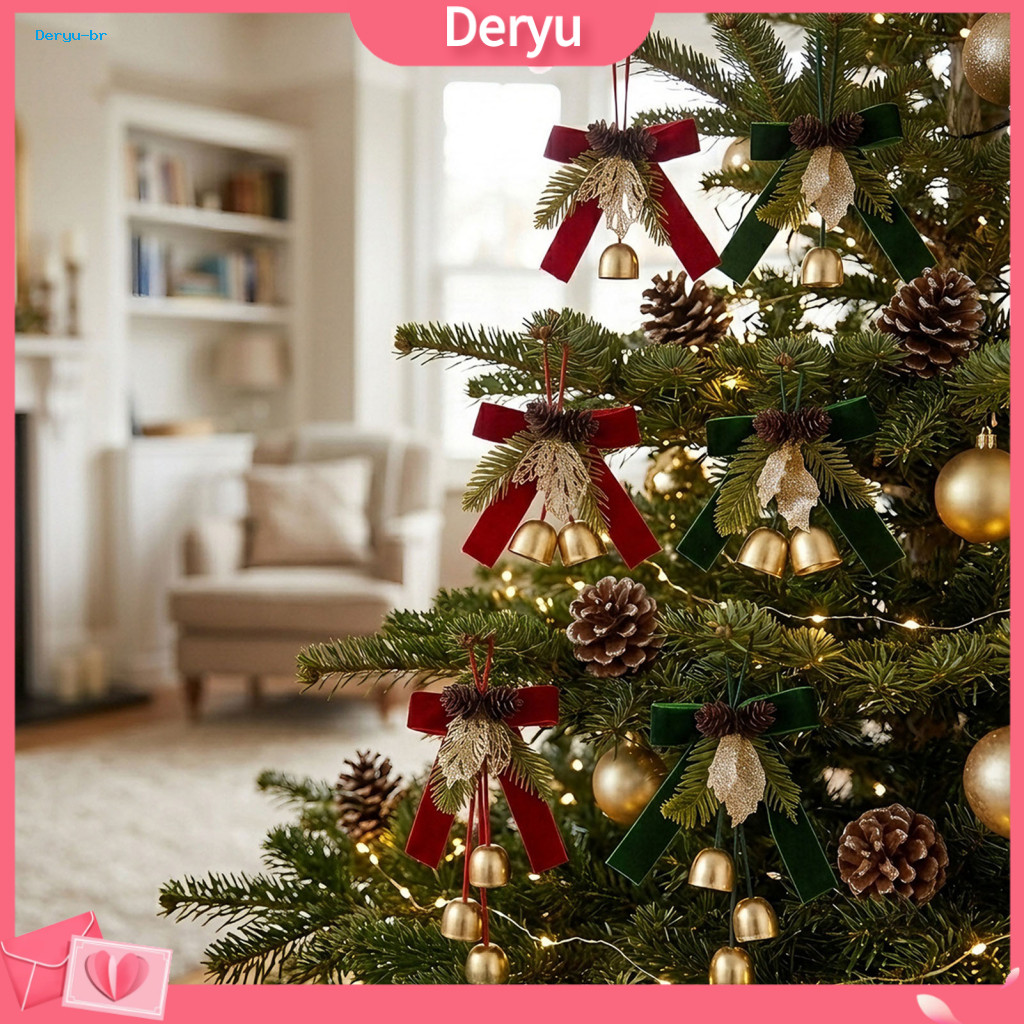 Metal Bell Charms for Christmas Ornaments for Tree Velvet Bow Hanging Ornament – Festive Wreath Decor for Home Party D