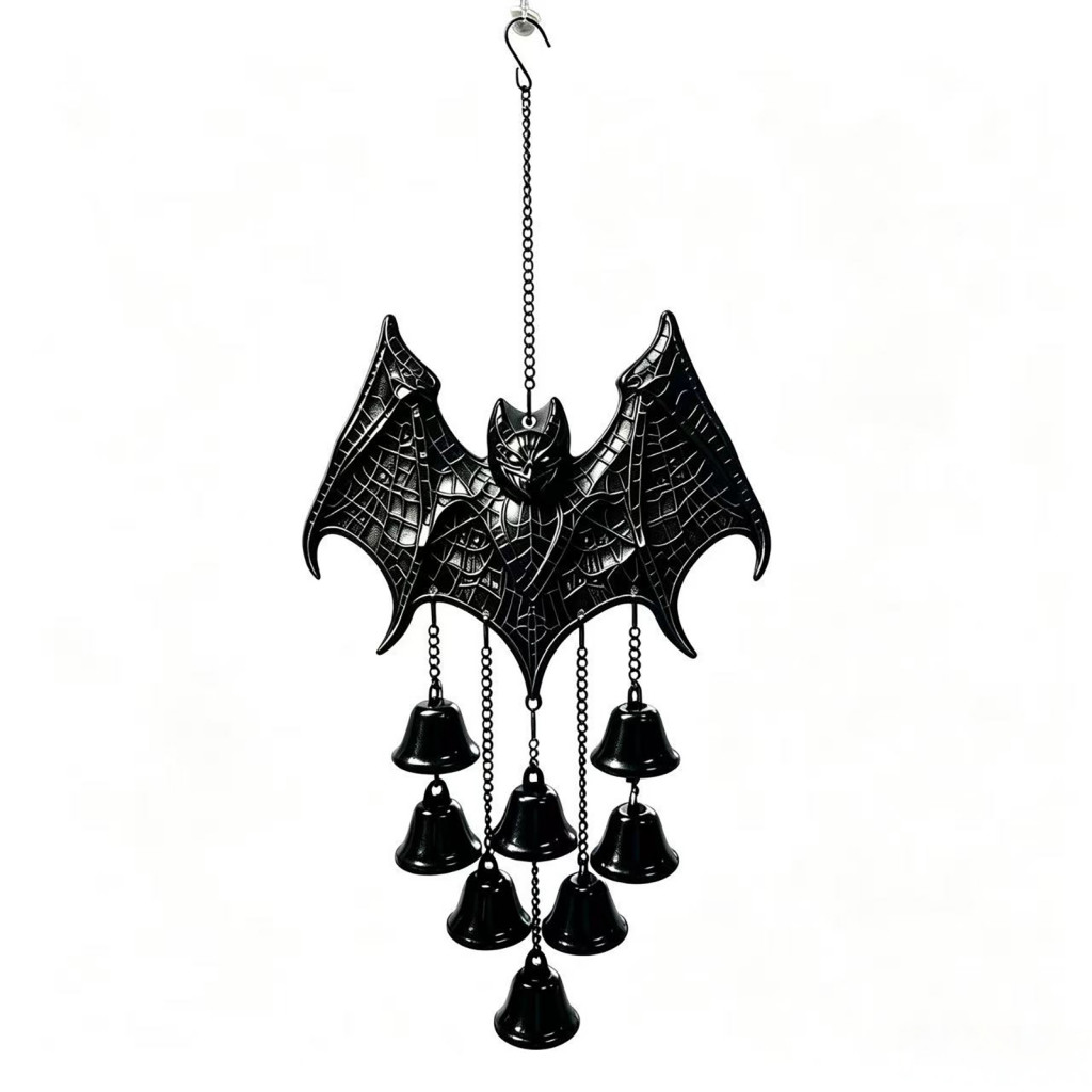Bat Wind Chimes Halloween Metal Hanging Decor Chime with Multiple Bells 3d Embossed Ornament for Indoor Outdoor Yard Pat